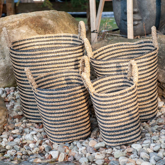 Ensemble de Paniers à Linge Tissés à la Main - Noir/Naturel