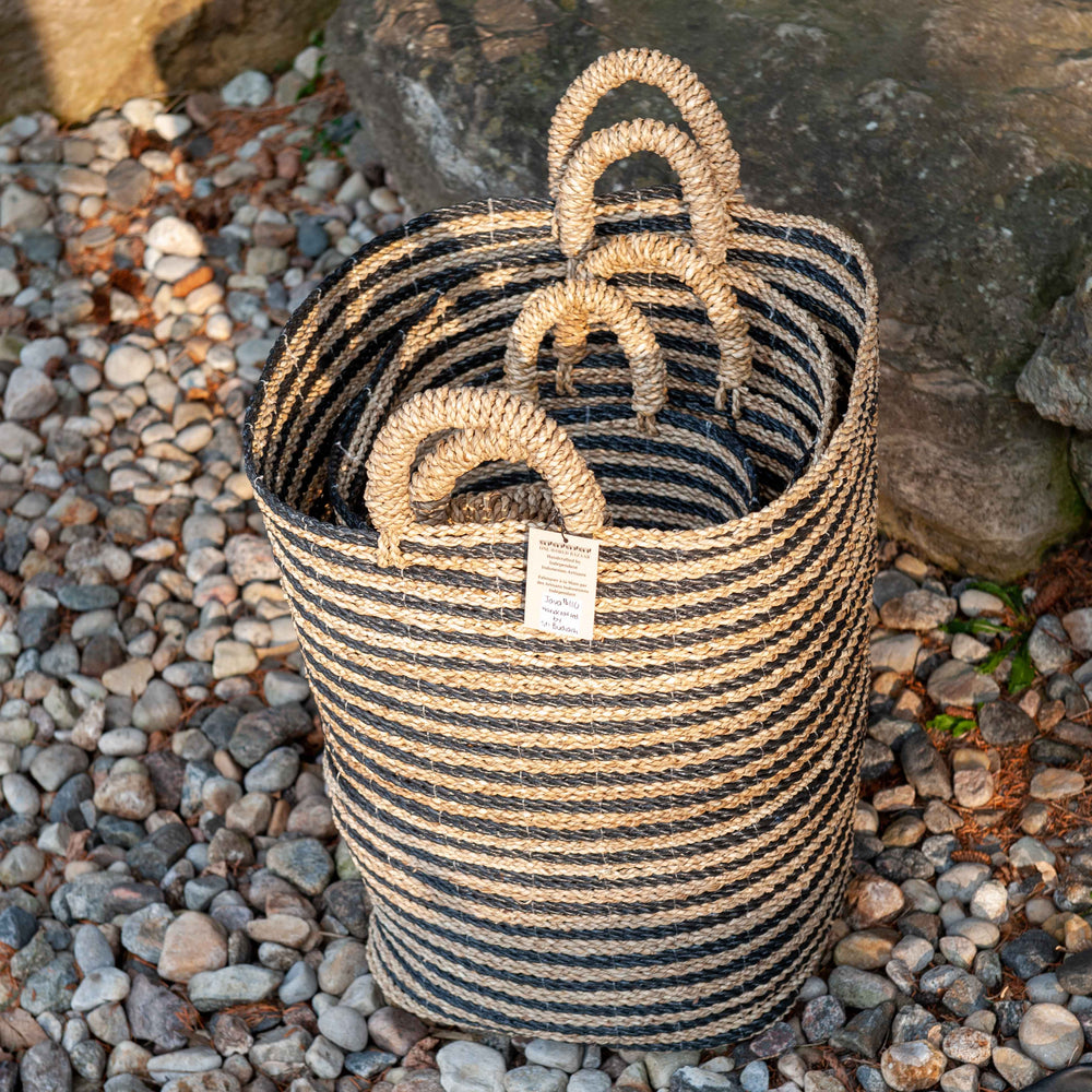 Ensemble de Paniers à Linge Tissés à la Main - Noir/Naturel