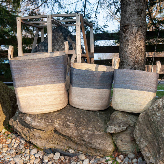 Palm Laundry Basket Set - Gray/Natural