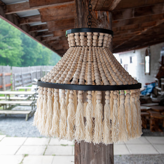 Lustre en perles de bois Boho avec glands