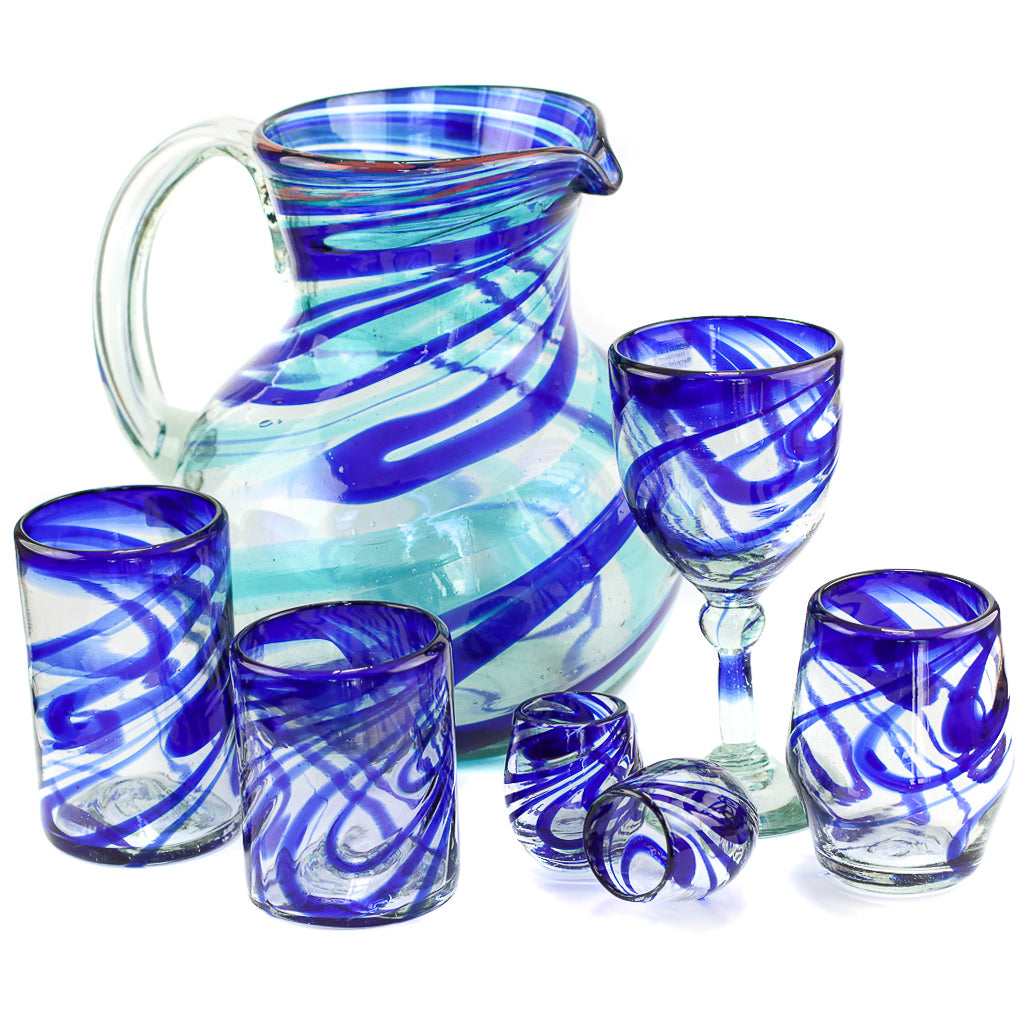 Mexican Wine Glass - Blue Swirl - 7"