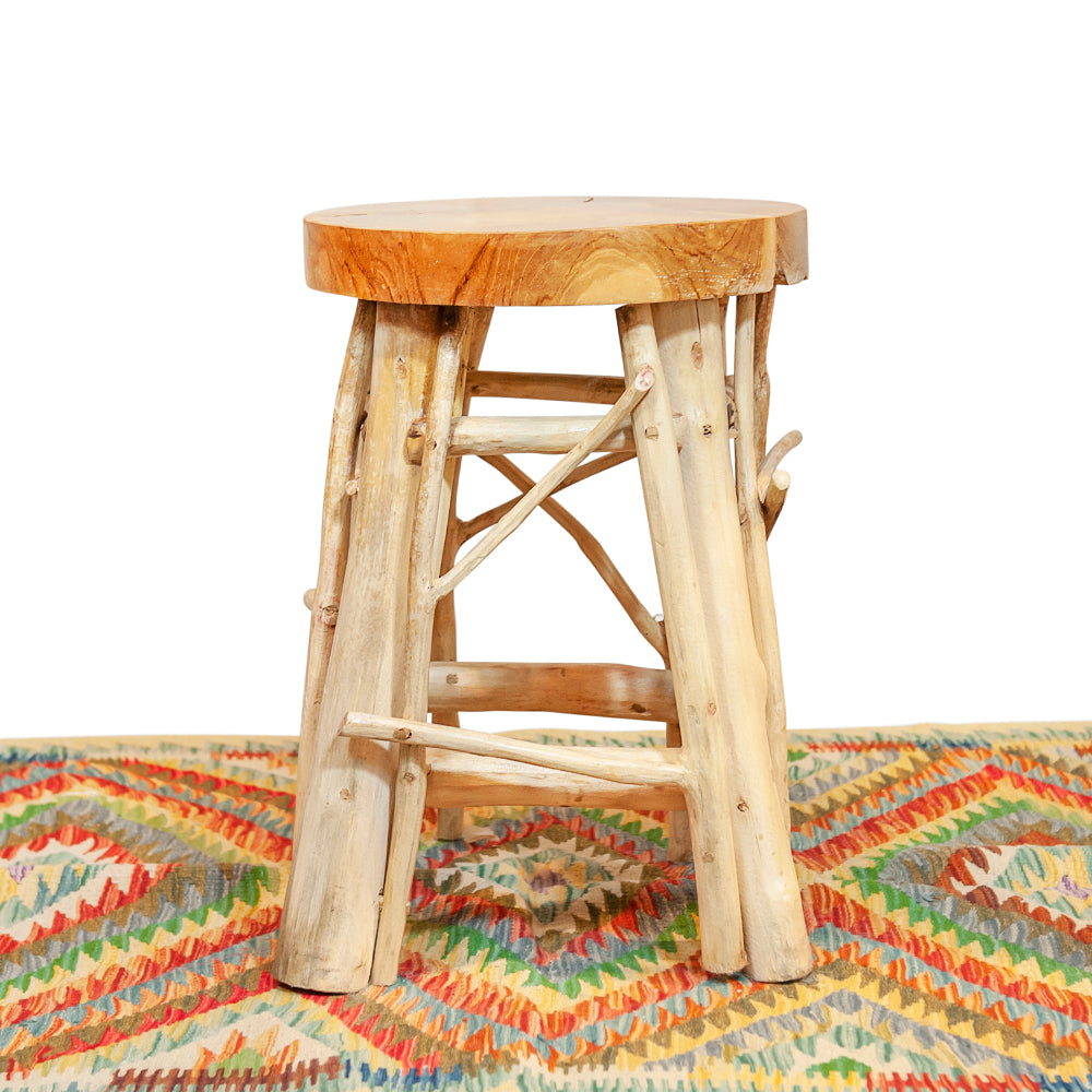 Natural Teak Branch Stool