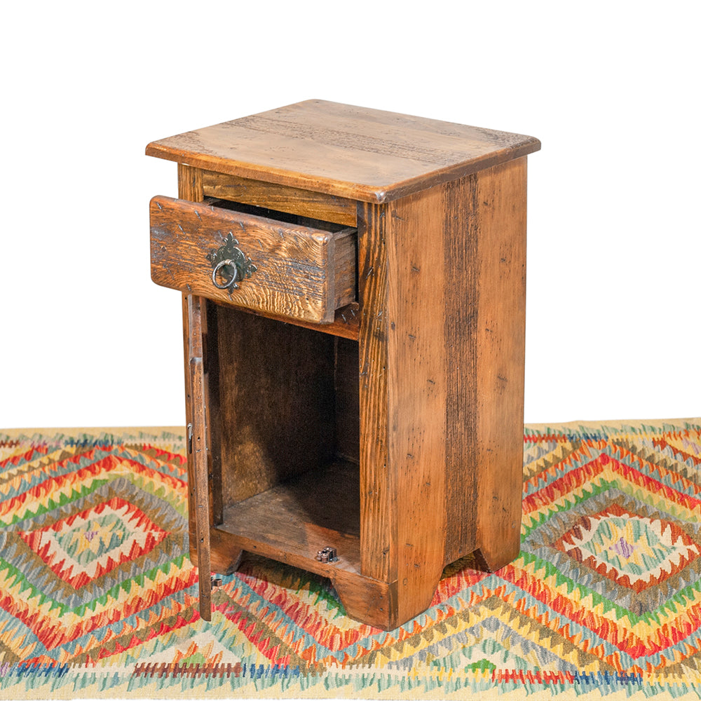 Mexican End Table with Drawer and Door - Brown