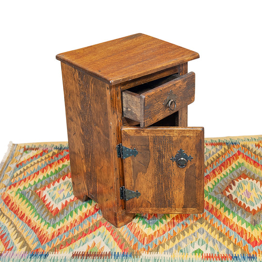 Mexican End Table with Drawer and Door - Brown