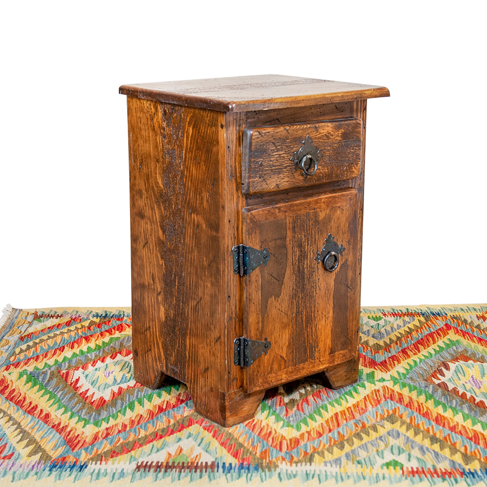 Mexican End Table with Drawer and Door - Brown