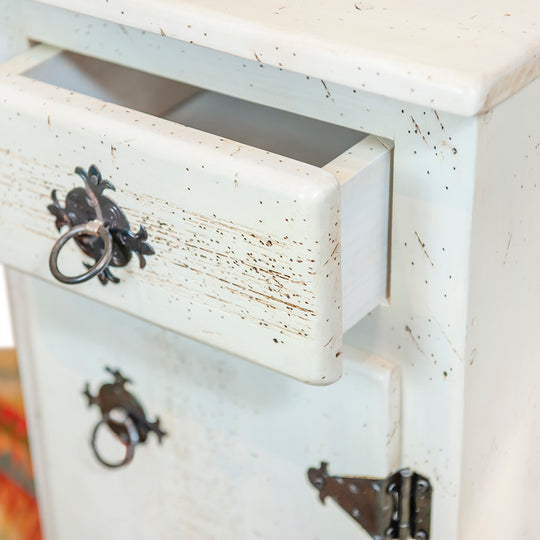 Table de bout mexicaine avec tiroir et porte - Blanc