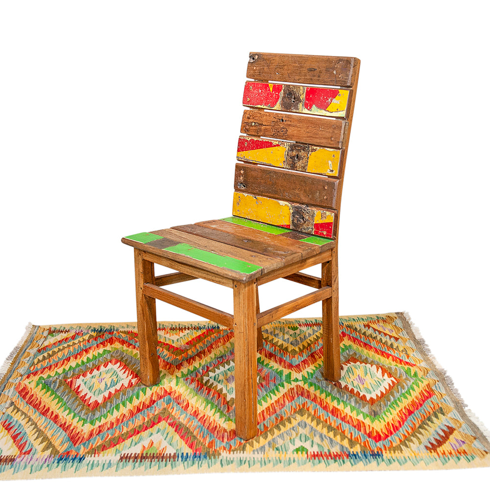 Reclaimed Wood Chair with Green Yellow Accent