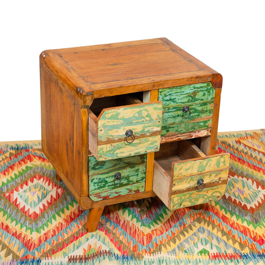 Reclaimed Teak 4-Drawer Side Table