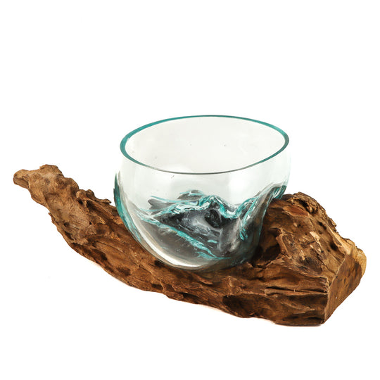 Glass Bowl on Natural Wood - 12"