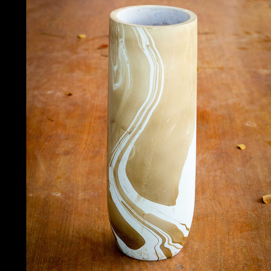 Mango Wood Smooth Cylinder Vase- 14" (Latte)