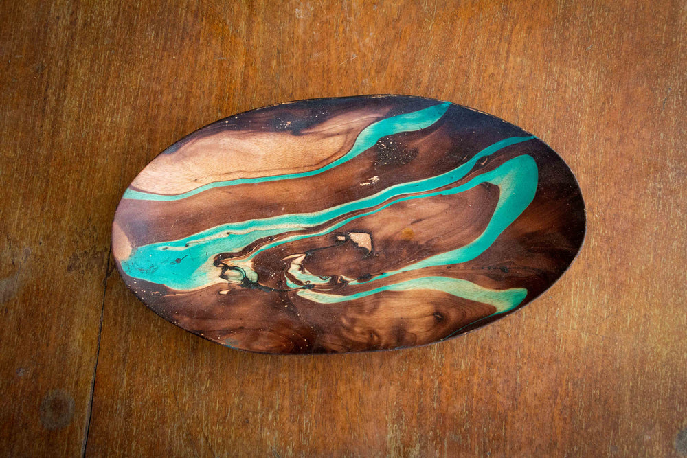 Mango Wood Large Oval Plate-18" (Turquoise)