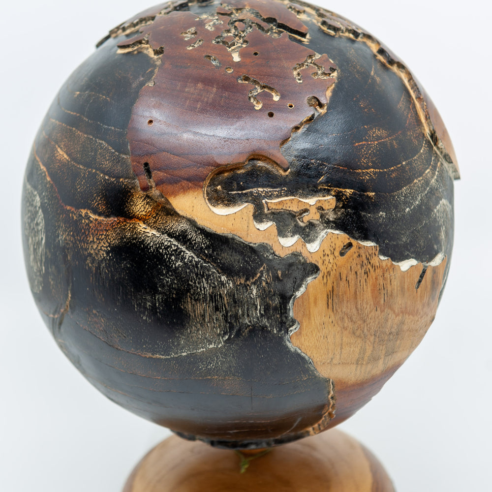 Globe en teck massif noir