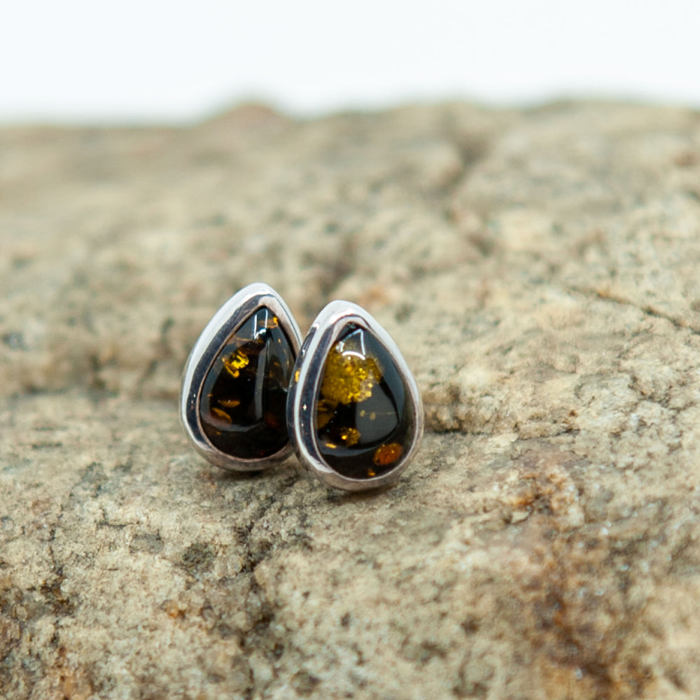 Amber Teardrop Studs