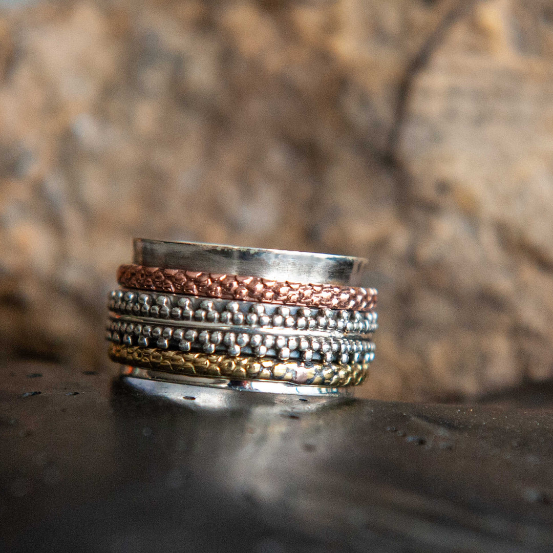 Meditation Patterned Multi Band Ring