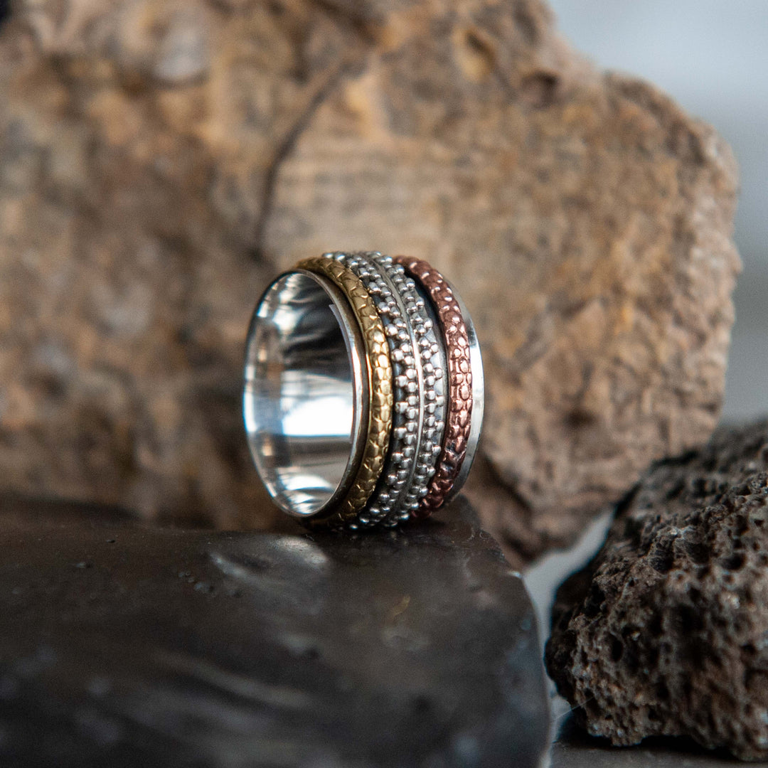 Meditation Patterned Multi Band Ring