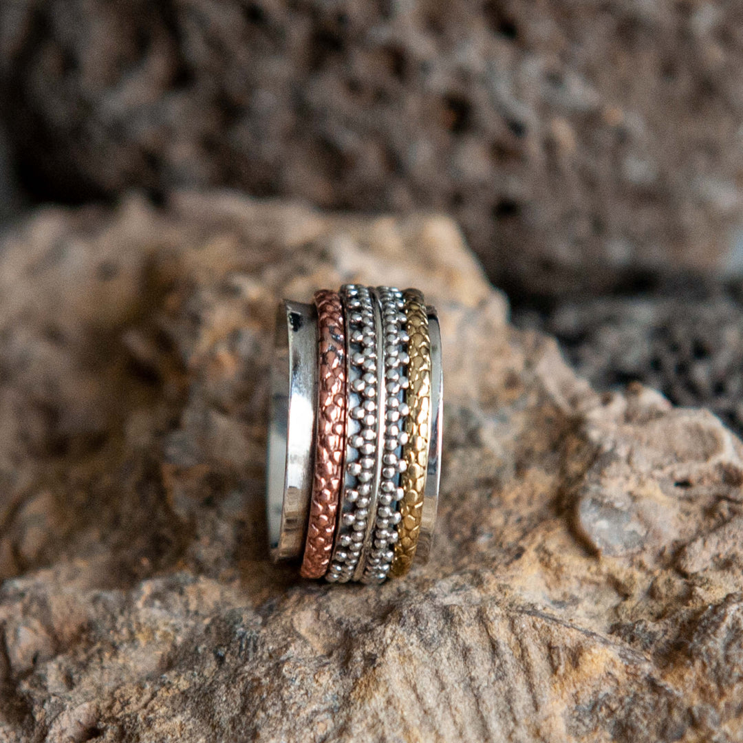 Meditation Patterned Multi Band Ring