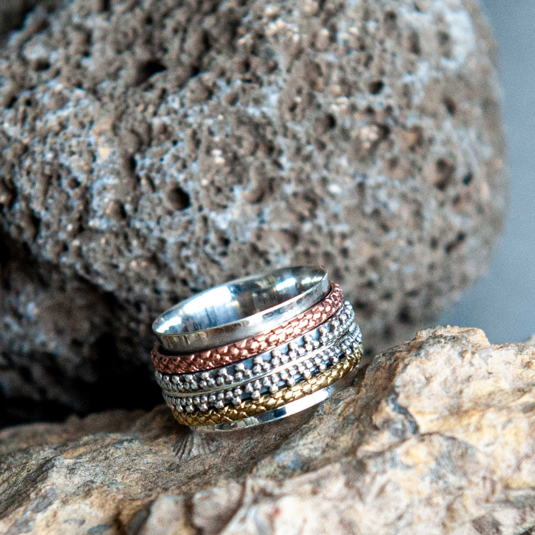 Meditation Patterned Multi Band Ring