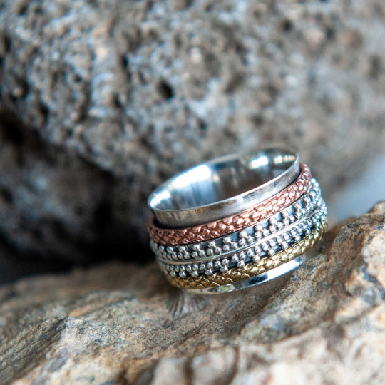 Meditation Patterned Multi Band Ring