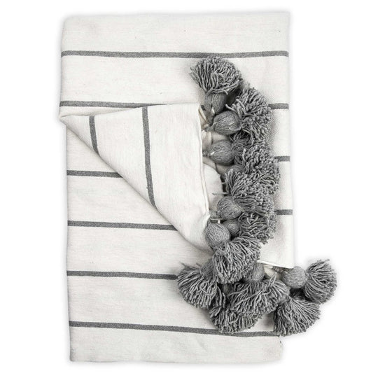 Moroccan Pom Pom Blanket - Queen - Classic Light Grey