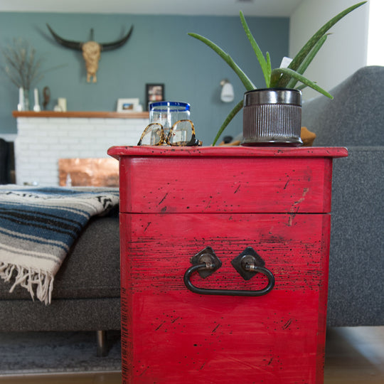 Red Tall End Table Chest