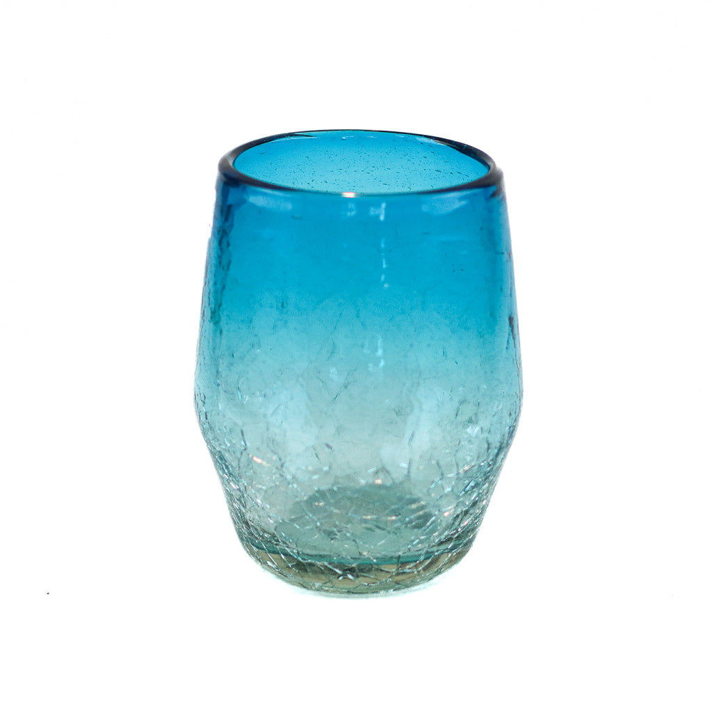 Mexican Stemless Wine Glass - Aqua Crackle - 4.5"