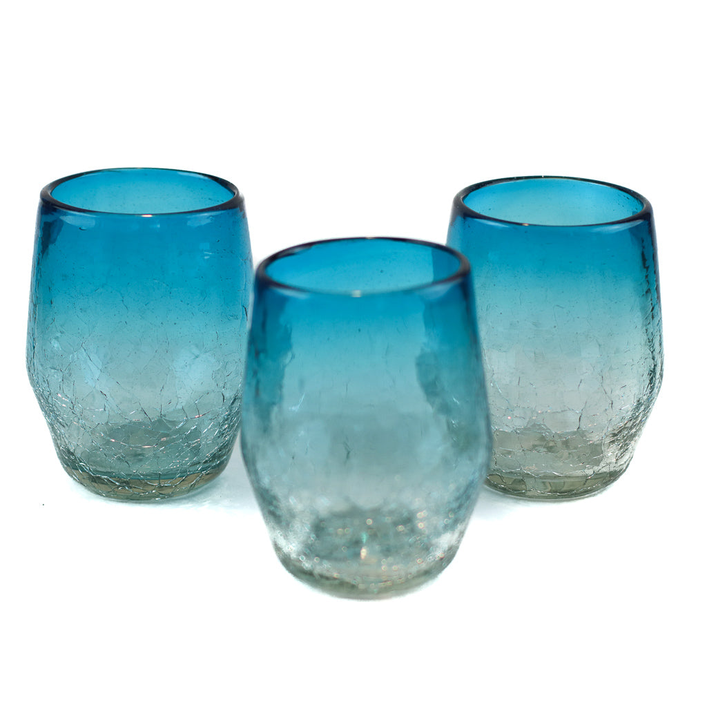 Mexican Stemless Wine Glass - Aqua Crackle - 4.5"