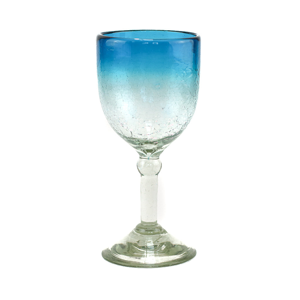 Mexican Wine Glass - Aqua Crackle - 7"