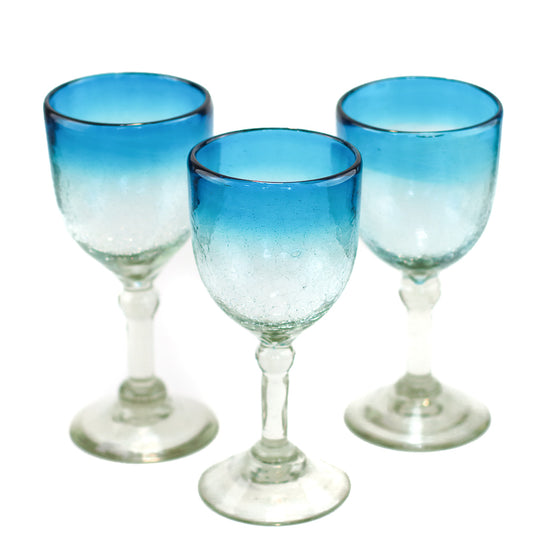 Mexican Wine Glass - Aqua Crackle - 7"