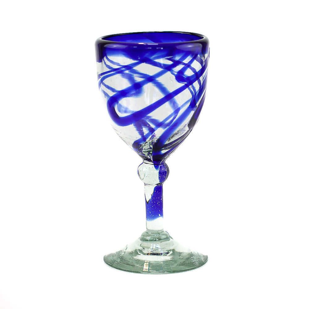 Mexican Wine Glass - Blue Swirl - 7"