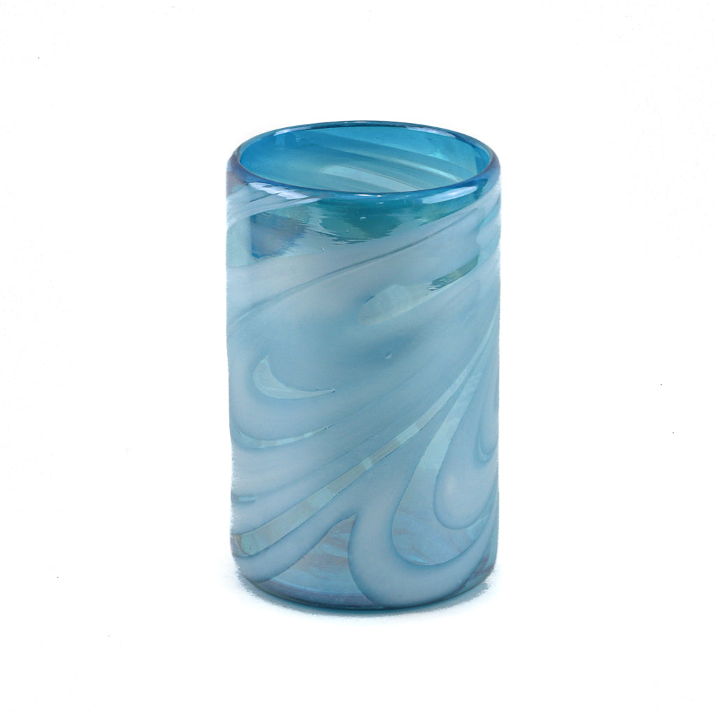 Verre à eau mexicain, Aqua &amp; White Swirl Luster, 5"