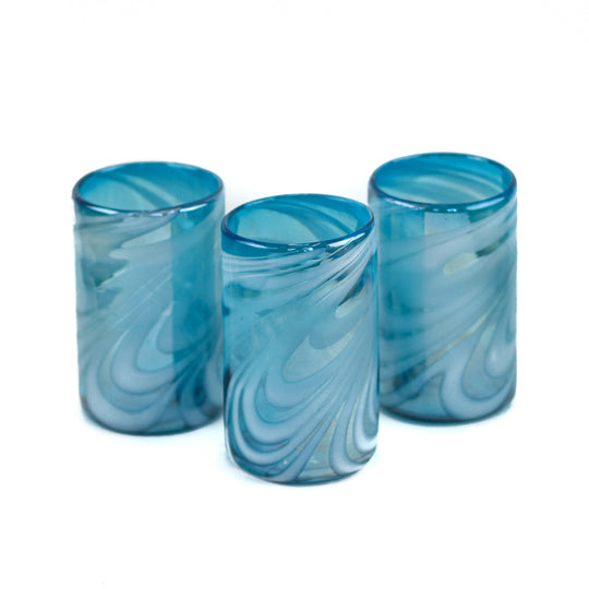 Verre à eau mexicain, Aqua &amp; White Swirl Luster, 5"