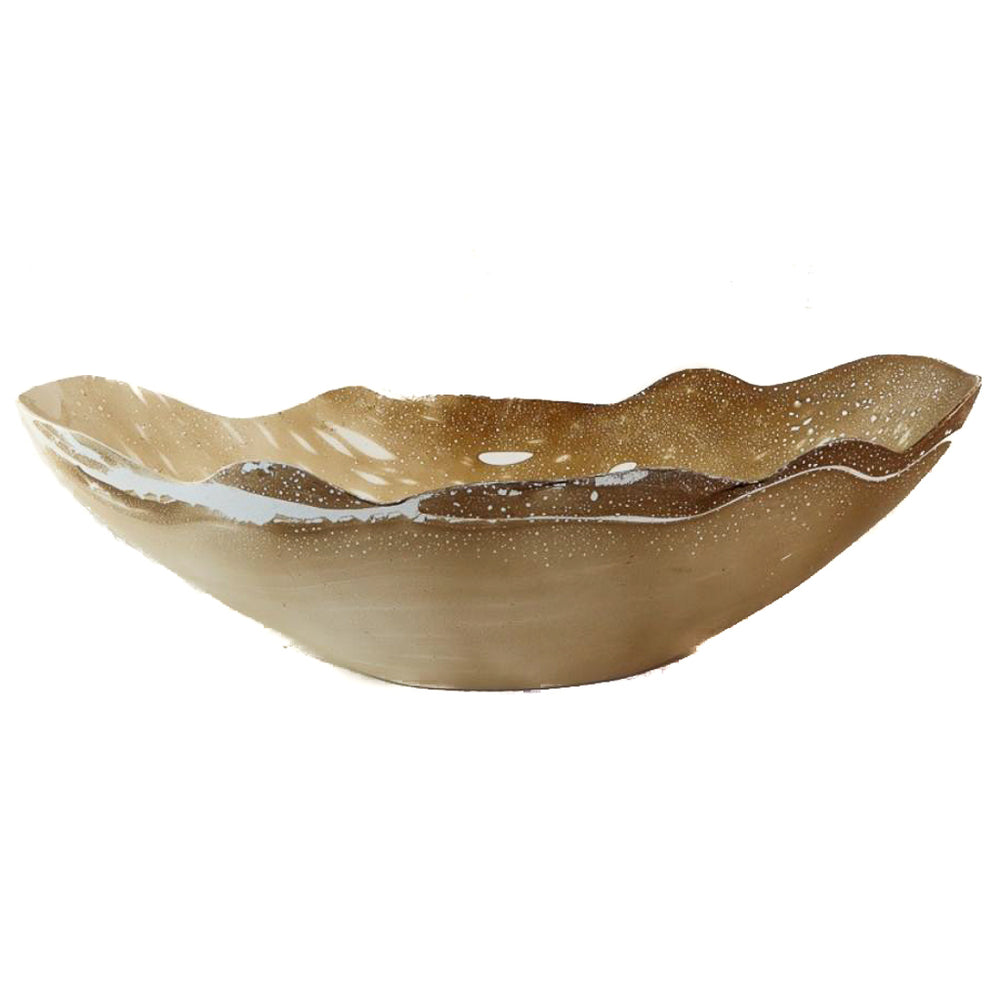 Mango Wood Flower Oblong Bowl - 10" x 16" (Latte)