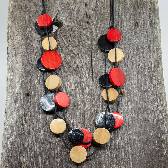 Collier Cercle en Bois - Noir/Rouge/Naturel