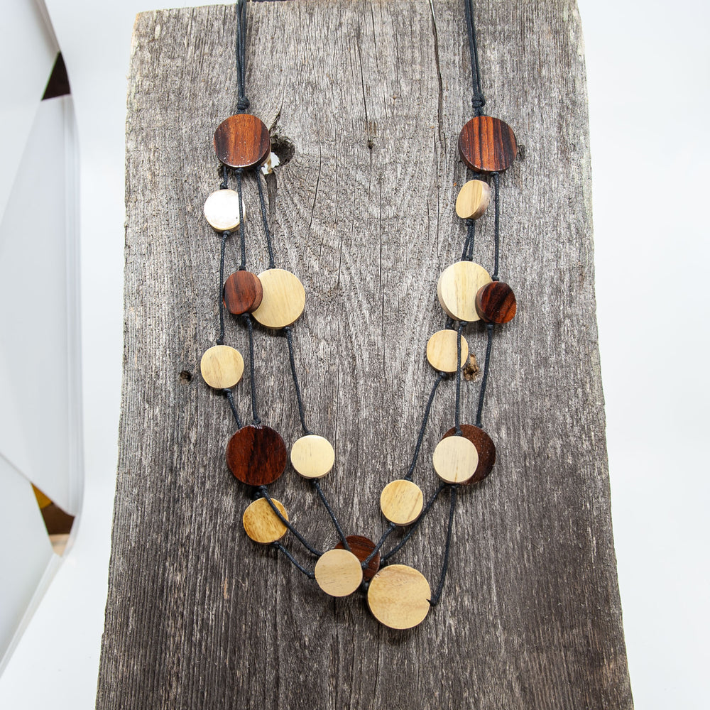 Wooden Circle Necklace - Black/Brown/Natural