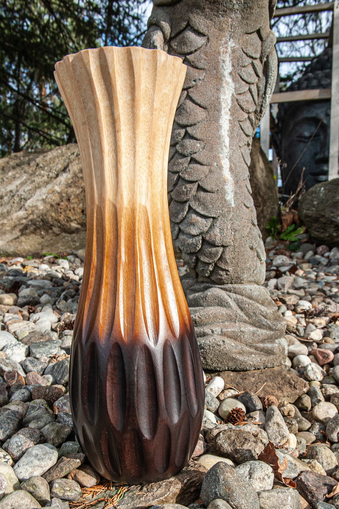 Mango Wood Ombre Carved Vase - 14"