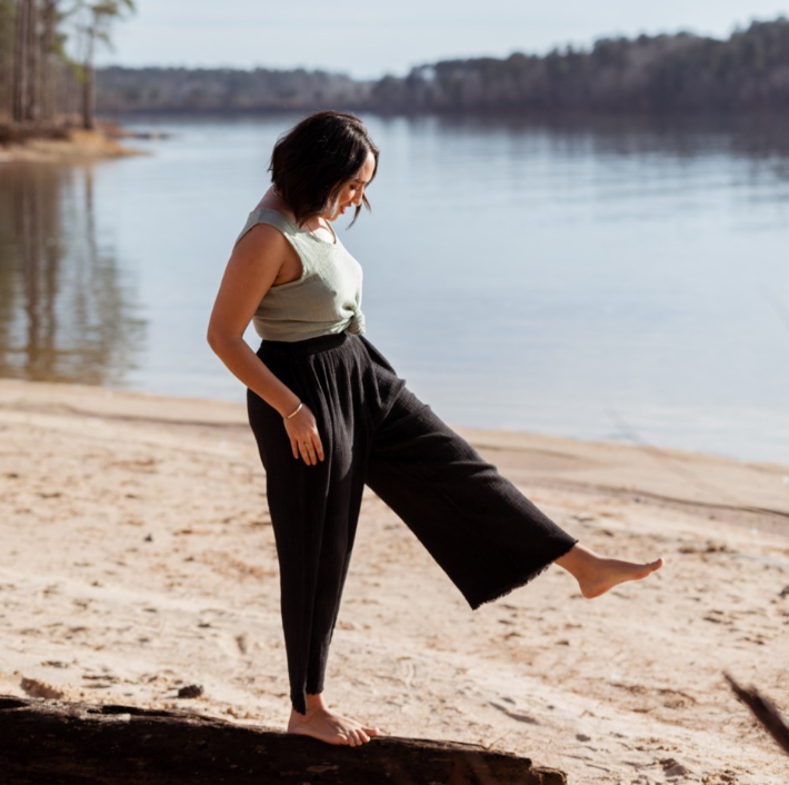 Crinkle Crop Palazzo Pant - Taille unique - Noir