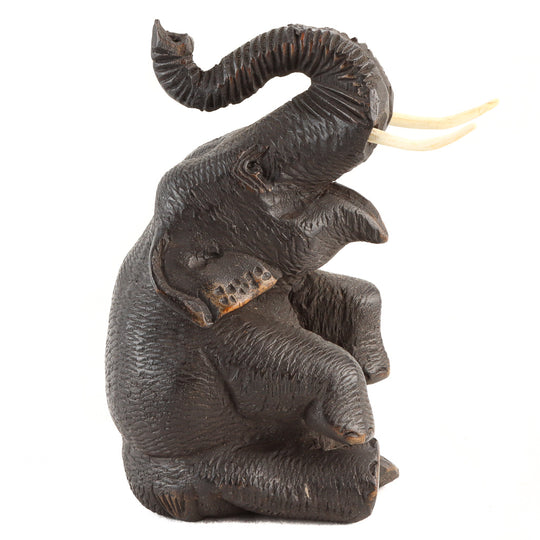 Etched Teak Sitting Elephant