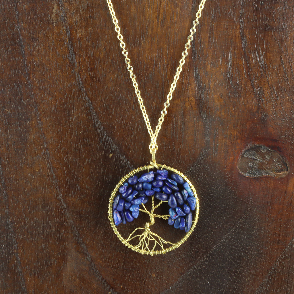 Collier Arbre de Vie Plaqué Or - Lapis