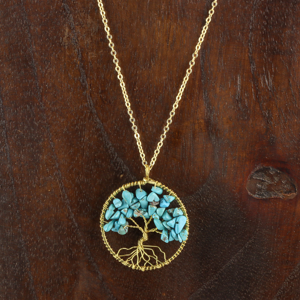 Collier Arbre de Vie Plaqué Or - Turquoise