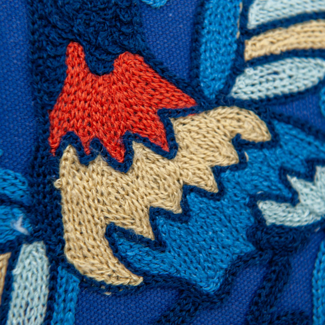 Housse de Coussin Brodée - Oiseau Bleu