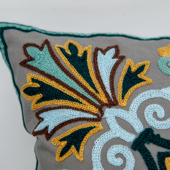 Embroidered Pillow Cover - Grey Flower