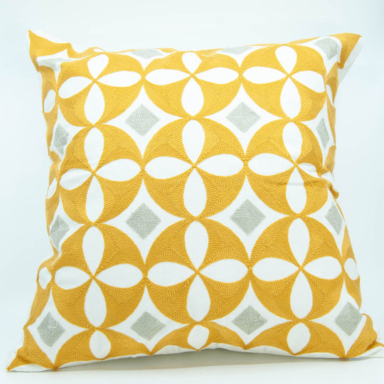 Housse de Coussin Brodée - Cercle Jaune