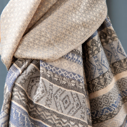 Stripe Pattern Scarf - Blue/Grey