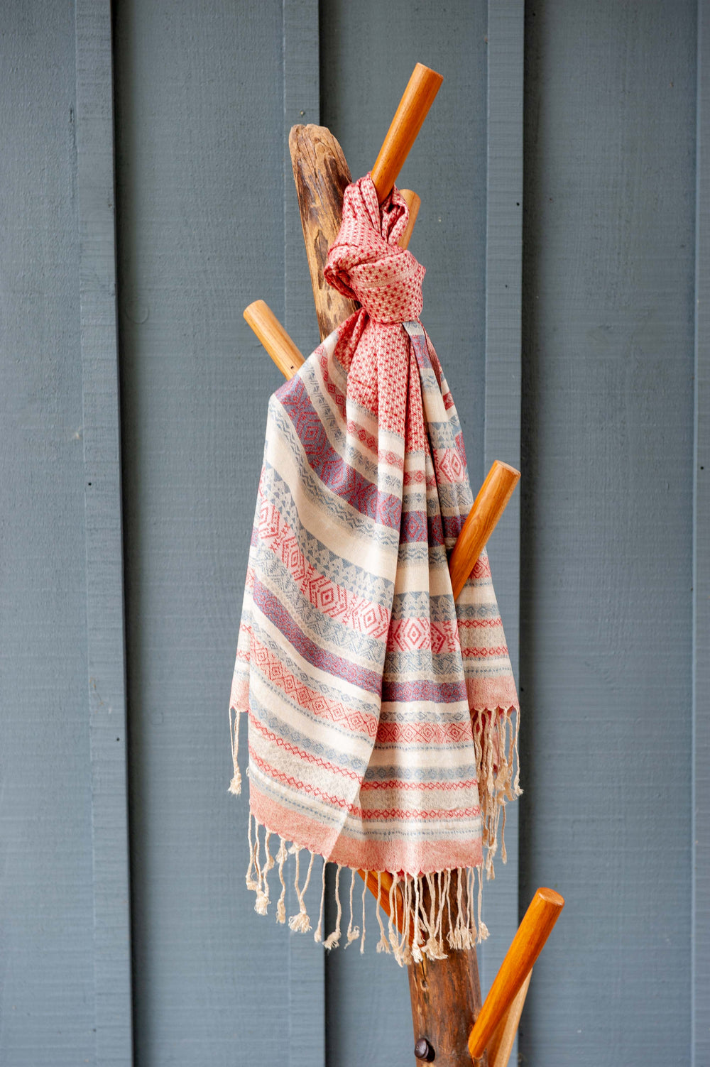 Stripe Pattern Scarf - Red/Blue