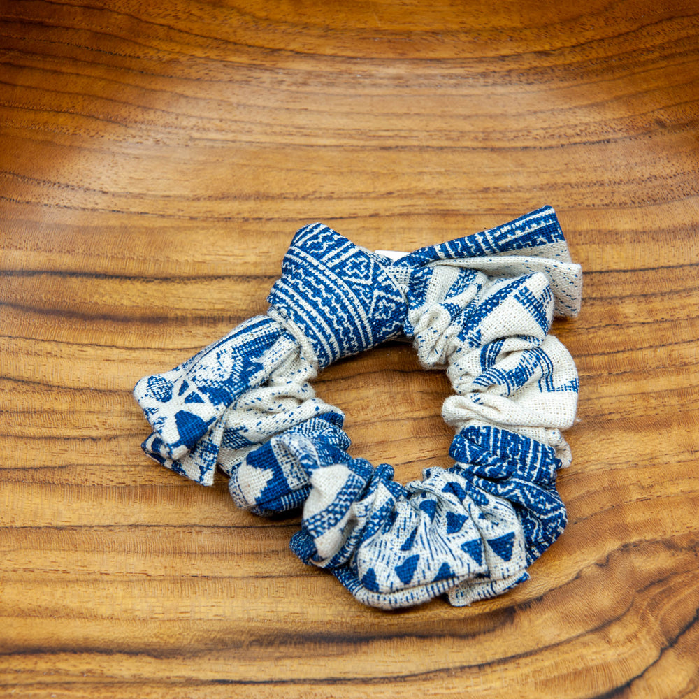 Blue Cream Cotton Scrunchie