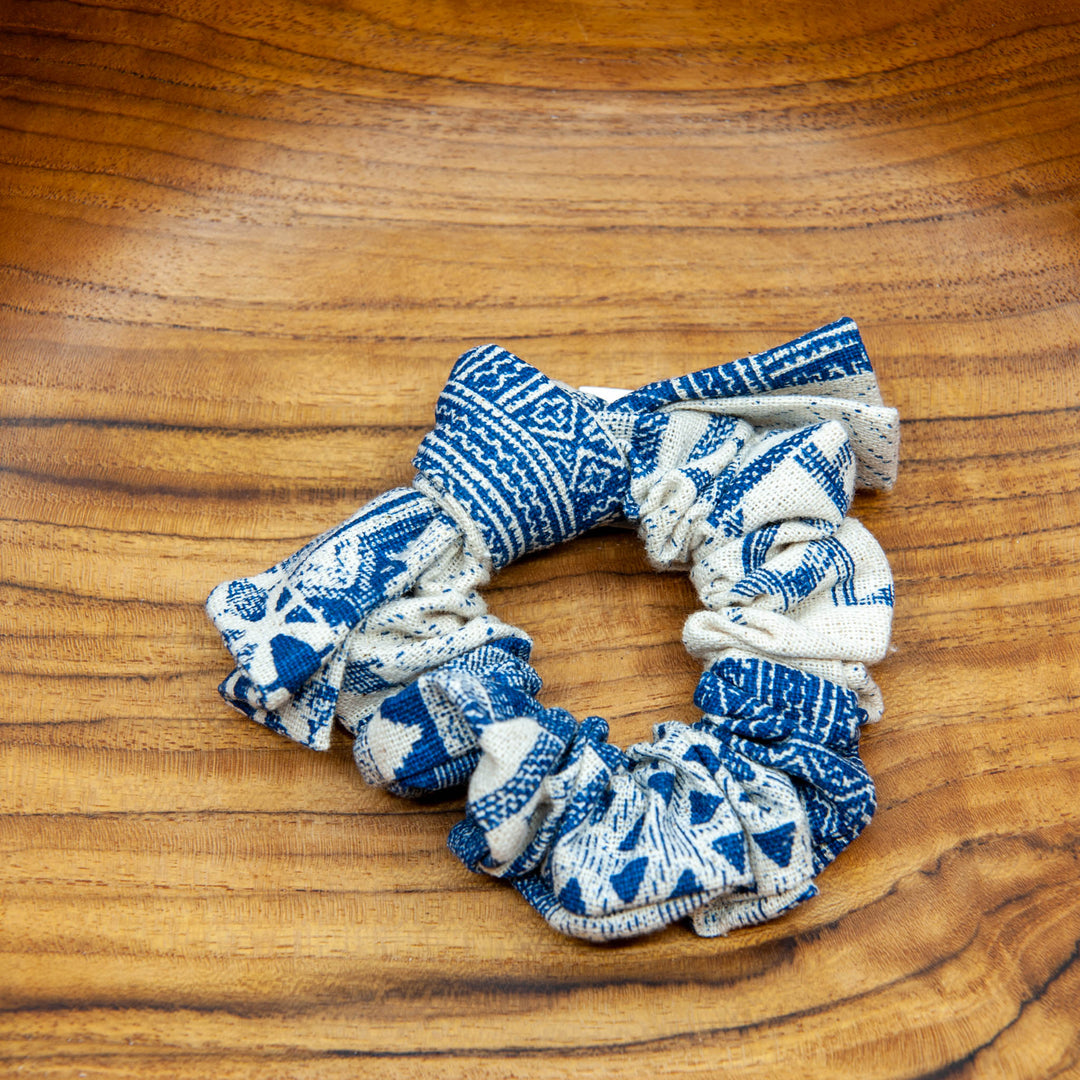 Blue Cream Cotton Scrunchie