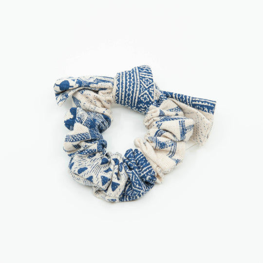 Blue Cream Cotton Scrunchie