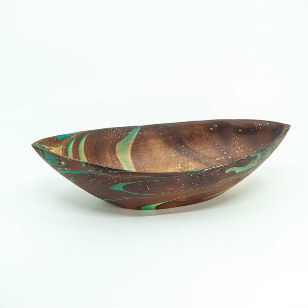 Mango Wood Almond Bowl-12" (Turquoise)