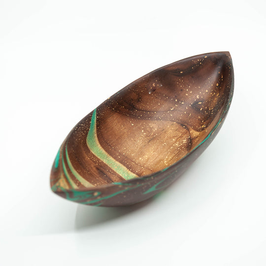 Mango Wood Almond Bowl-12" (Turquoise)