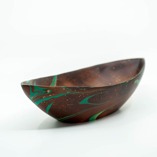 Mango Wood Almond Bowl-12" (Turquoise)